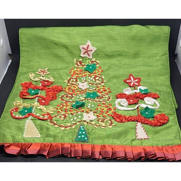 Pier 1 Imports Green Christmas Tree Ribbon Table Runner - Picture 3 of 8
